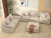 Deluxe Cloud 5-Seater Khaki Large Space Pit Sectional | 6-Piece (Includes 1 Ottoman), Chenille And Linen Fabric, Easy To Clean
