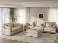 Deluxe Cloud 5-Seater Khaki Large Space Pit Sectional | 6-Piece (Includes 1 Ottoman), Chenille And Linen Fabric, Easy To Clean