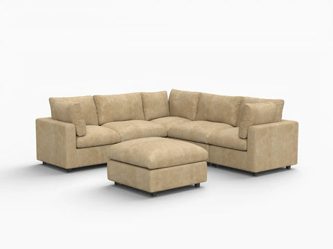Lounge Cloud Sectional Sofa Covers | Khaki Linen-Blend Chenille Sofa Cover for 5-Seater with 1-Ottoman