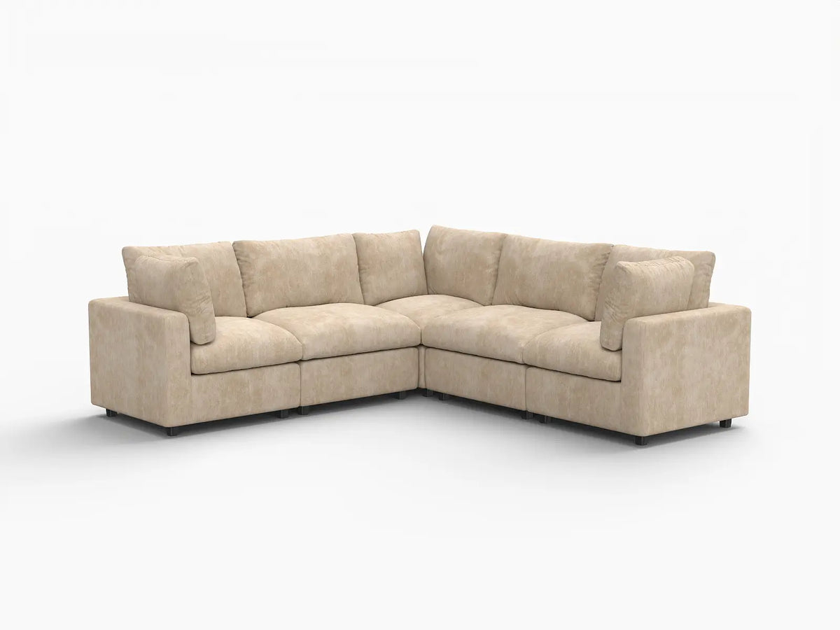 Deluxe Cloud 5-Seater Khaki Large Space V-Shaped Sectional | 5-Piece, Linen-Blend Chenille Fabric, Easy To Clean