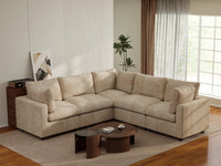 Deluxe Cloud 5-Seater Khaki Large Space V-Shaped Sectional | 5-Piece, Linen-Blend Chenille Fabric, Easy To Clean