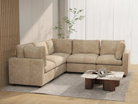 Deluxe Cloud 5-Seater Khaki Large Space V-Shaped Sectional | 5-Piece, Linen-Blend Chenille Fabric, Easy To Clean