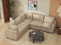 Deluxe Cloud 5-Seater Khaki Large Space V-Shaped Sectional | 5-Piece, Linen-Blend Chenille Fabric, Easy To Clean