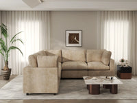Deluxe Cloud 5-Seater Khaki Large Space V-Shaped Sectional | 5-Piece, Linen-Blend Chenille Fabric, Easy To Clean
