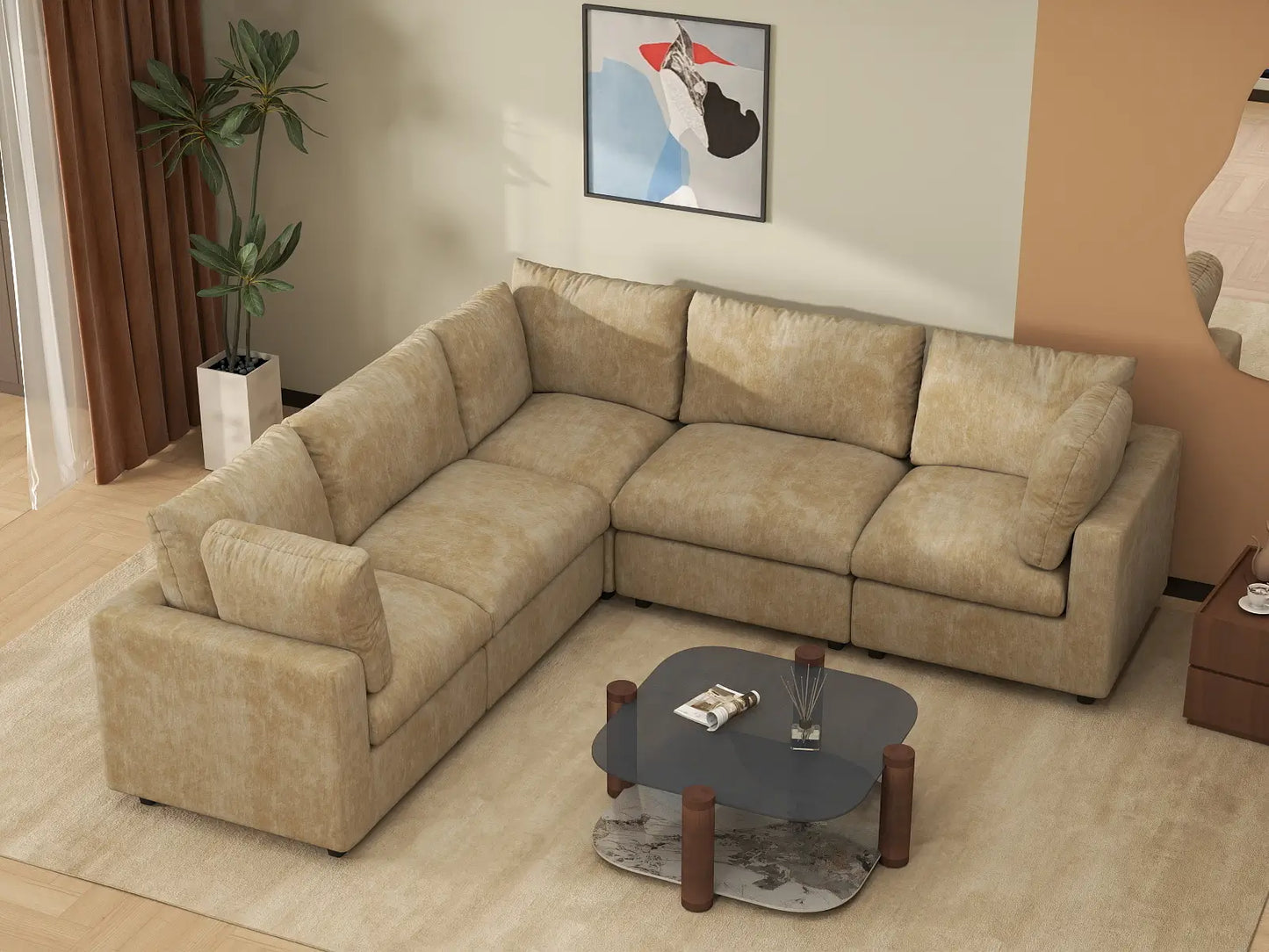 Fundas de Sofá Seccional Lounge Cloud | Funda de Sofá de Chenilla de Mezcla de Lino Caqui para 5 Plazas