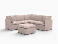 Deluxe Cloud 5-Seater Khaki Sofa Set | 6-Piece (Includes 1 Ottoman), Linen Look Poly Fabric, Washable Cushion Covers
