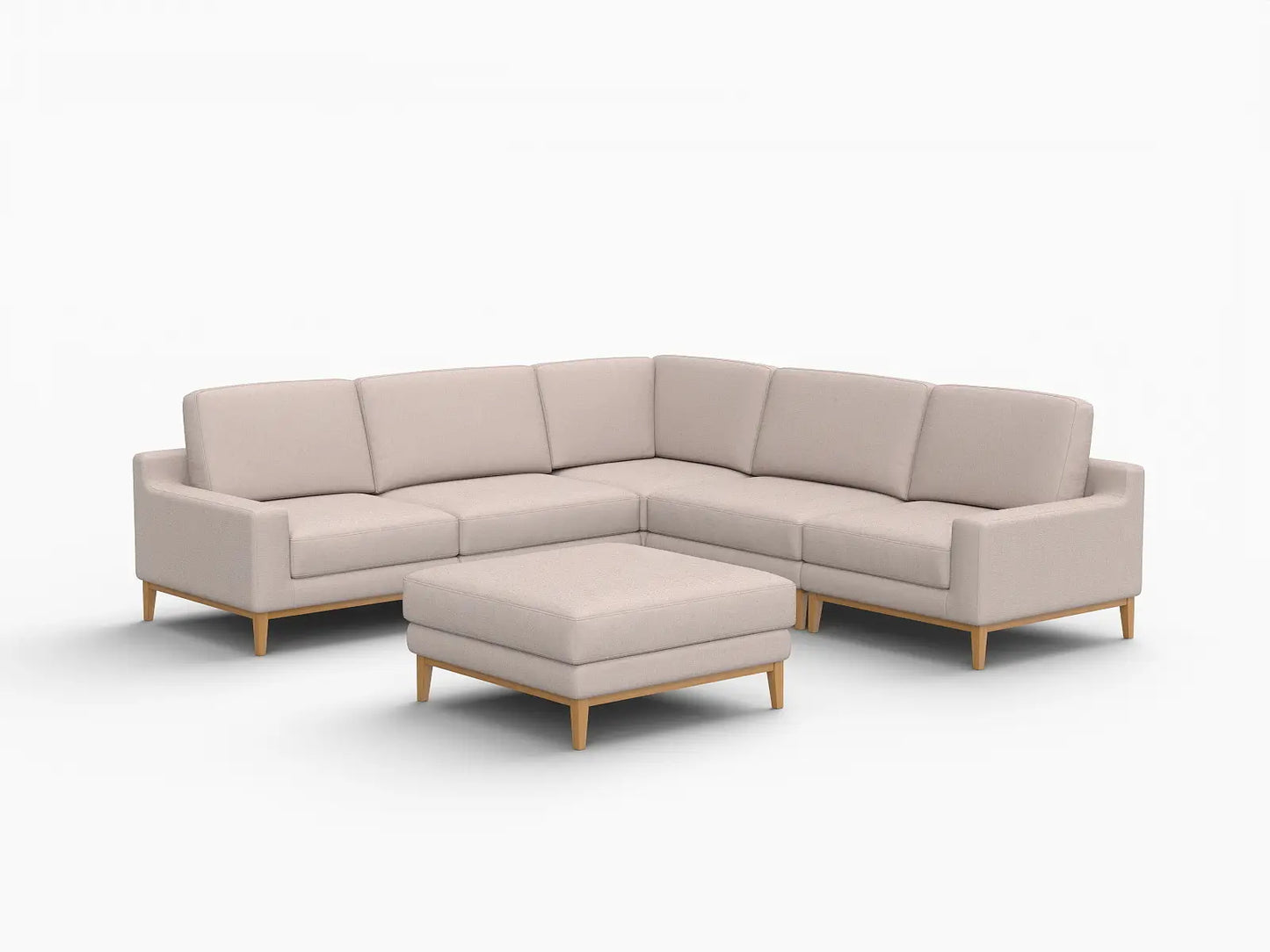 Deluxe Cloud 5-Seater Khaki Sofa Set | 6-Piece (Includes 1 Ottoman), Linen Look Poly Fabric, Washable Cushion Covers