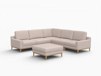 Deluxe Cloud 5-Seater Khaki Sofa Set | 6-Piece (Includes 1 Ottoman), Linen Look Poly Fabric, Washable Cushion Covers