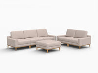 Deluxe Cloud 5-Seater Khaki Sofa Set | 6-Piece (Includes 1 Ottoman), Linen Look Poly Fabric, Washable Cushion Covers