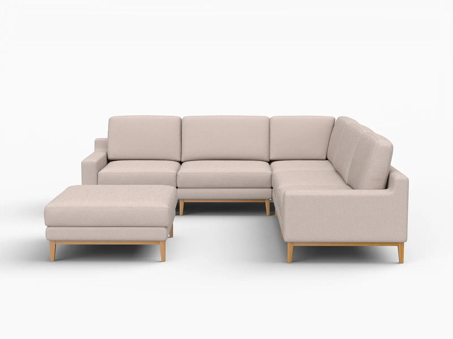 Deluxe Cloud 5-Seater Khaki Sofa Set | 6-Piece (Includes 1 Ottoman), Linen Look Poly Fabric, Washable Cushion Covers