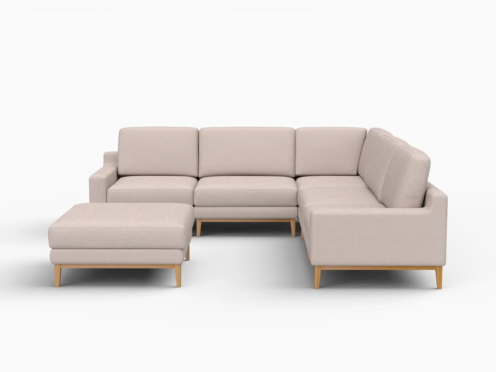 Deluxe Cloud 5-Seater Khaki Sofa Set | 6-Piece (Includes 1 Ottoman), Linen Look Poly Fabric, Washable Cushion Covers