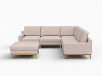 Deluxe Cloud 5-Seater Khaki Sofa Set | 6-Piece (Includes 1 Ottoman), Linen Look Poly Fabric, Washable Cushion Covers