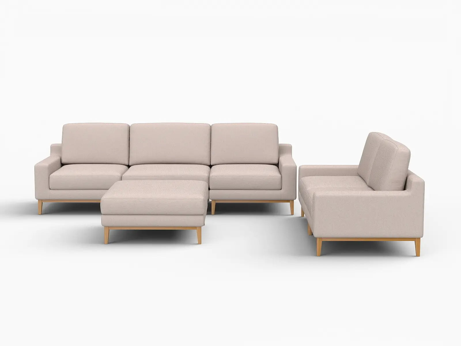 Deluxe Cloud 5-Seater Khaki Sofa Set | 6-Piece (Includes 1 Ottoman), Linen Look Poly Fabric, Washable Cushion Covers