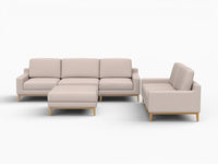 Deluxe Cloud 5-Seater Khaki Sofa Set | 6-Piece (Includes 1 Ottoman), Linen Look Poly Fabric, Washable Cushion Covers