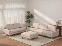 Deluxe Cloud 5-Seater Khaki Sofa Set | 6-Piece (Includes 1 Ottoman), Linen Look Poly Fabric, Washable Cushion Covers
