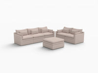 Deluxe Cloud 5-Seater Khaki Sofa Set | 6-Piece (Includes 1 Ottoman), Linen Look Poly Fabric, Washable Cushion Covers