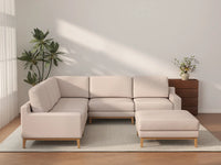 Deluxe Cloud 5-Seater Khaki Sofa Set | 6-Piece (Includes 1 Ottoman), Linen Look Poly Fabric, Washable Cushion Covers