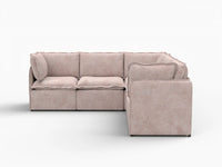 Deluxe Cloud 5-Seater Khaki V-Shaped Sectional | 5-Piece, Linen Look Poly Fabric, Washable Cushion Covers