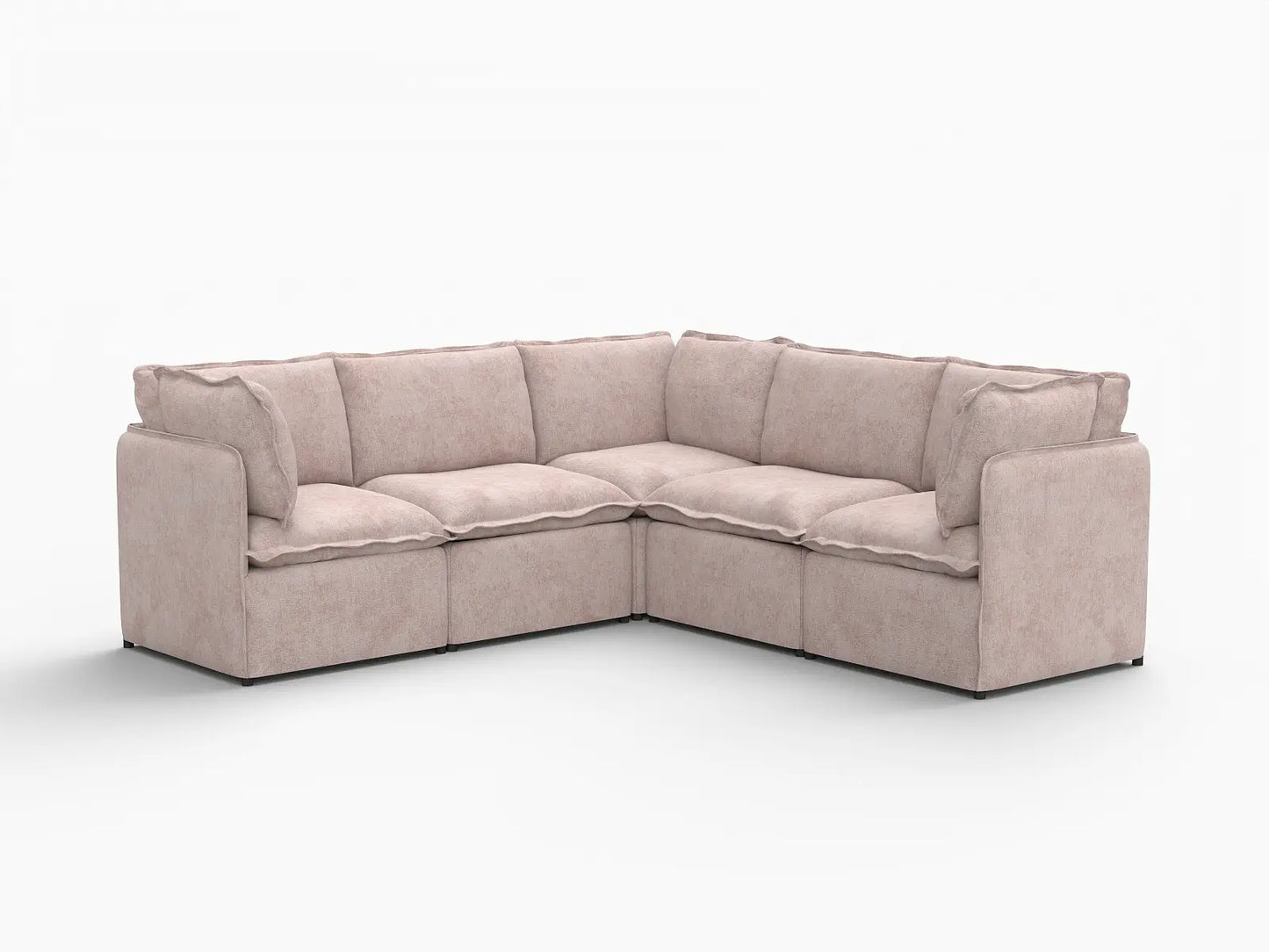 Deluxe Cloud 5-Seater Khaki V-Shaped Sectional | 5-Piece, Linen Look Poly Fabric, Washable Cushion Covers