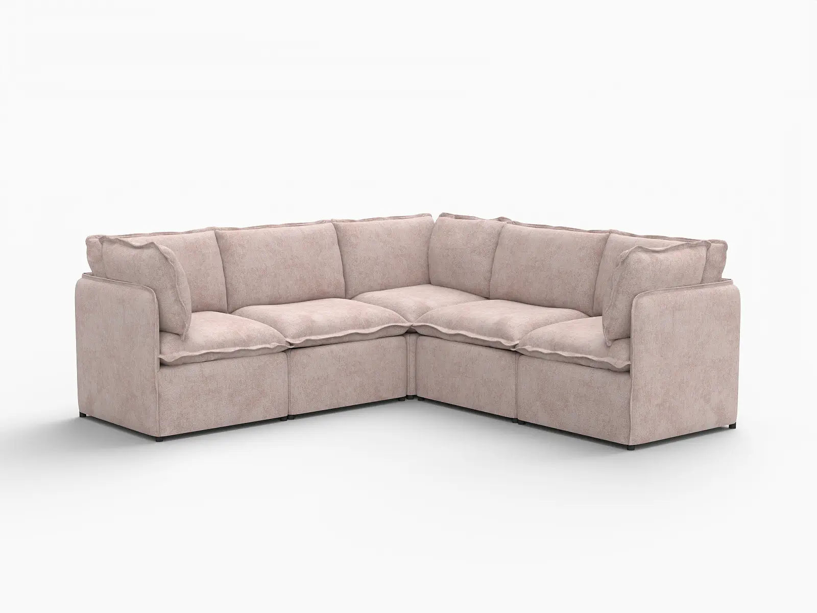 Deluxe Cloud 5-Seater Khaki V-Shaped Sectional | 5-Piece, Linen Look Poly Fabric, Washable Cushion Covers