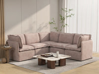 Deluxe Cloud 5-Seater Khaki V-Shaped Sectional | 5-Piece, Linen Look Poly Fabric, Washable Cushion Covers