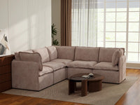 Deluxe Cloud 5-Seater Khaki V-Shaped Sectional | 5-Piece, Linen Look Poly Fabric, Washable Cushion Covers