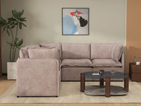Deluxe Cloud 5-Seater Khaki V-Shaped Sectional | 5-Piece, Linen Look Poly Fabric, Washable Cushion Covers
