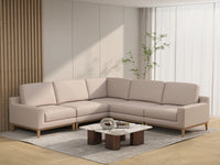 Deluxe Cloud 5-Seater Khaki V-Shaped Sectional | 5-Piece, Linen Look Poly Fabric, Washable Cushion Covers