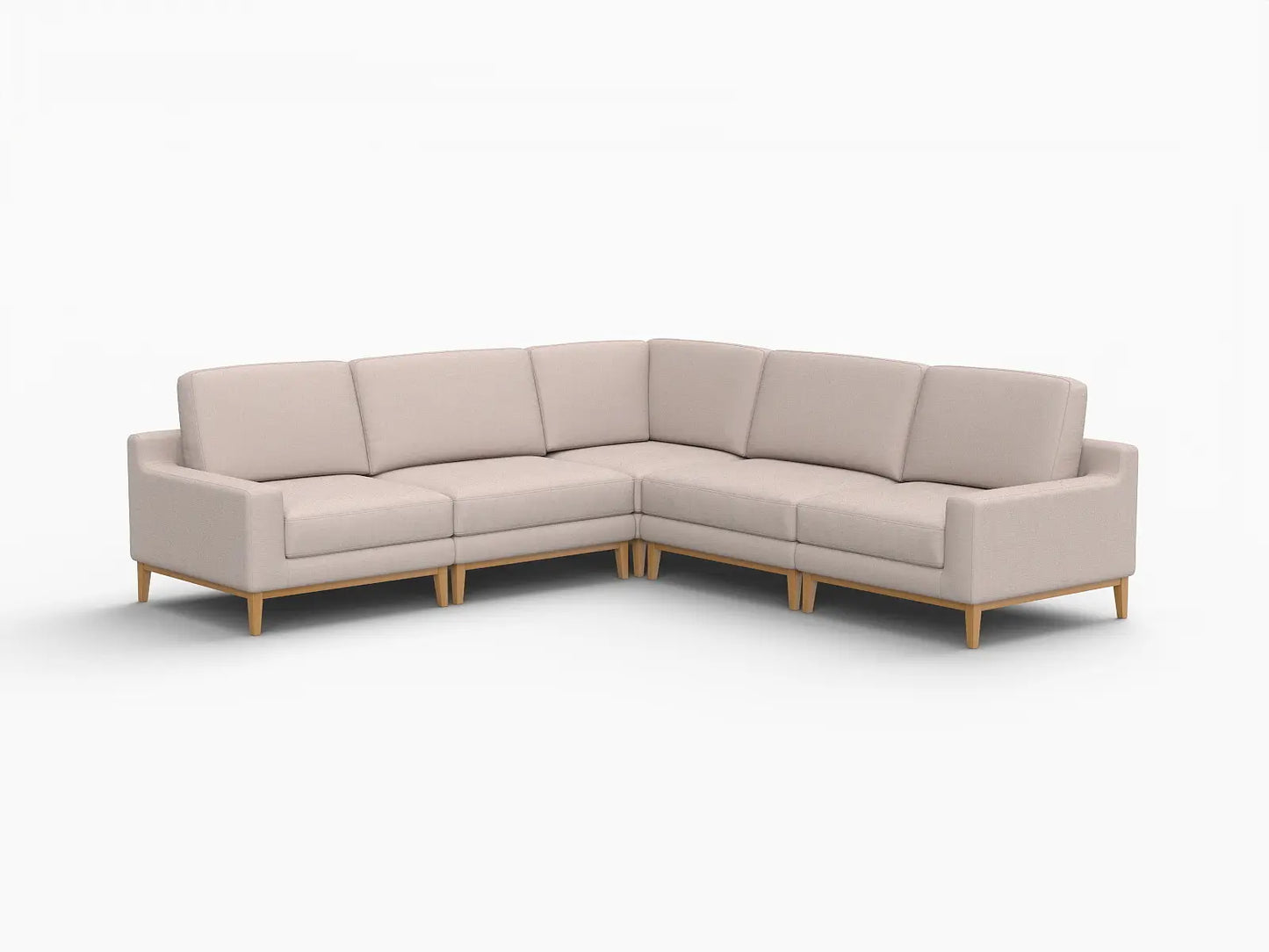 Deluxe Cloud 5-Seater Khaki V-Shaped Sectional | 5-Piece, Linen Look Poly Fabric, Washable Cushion Covers
