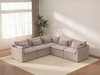 Deluxe Cloud 5-Seater Khaki V-Shaped Sectional | 5-Piece, Linen Look Poly Fabric, Washable Cushion Covers