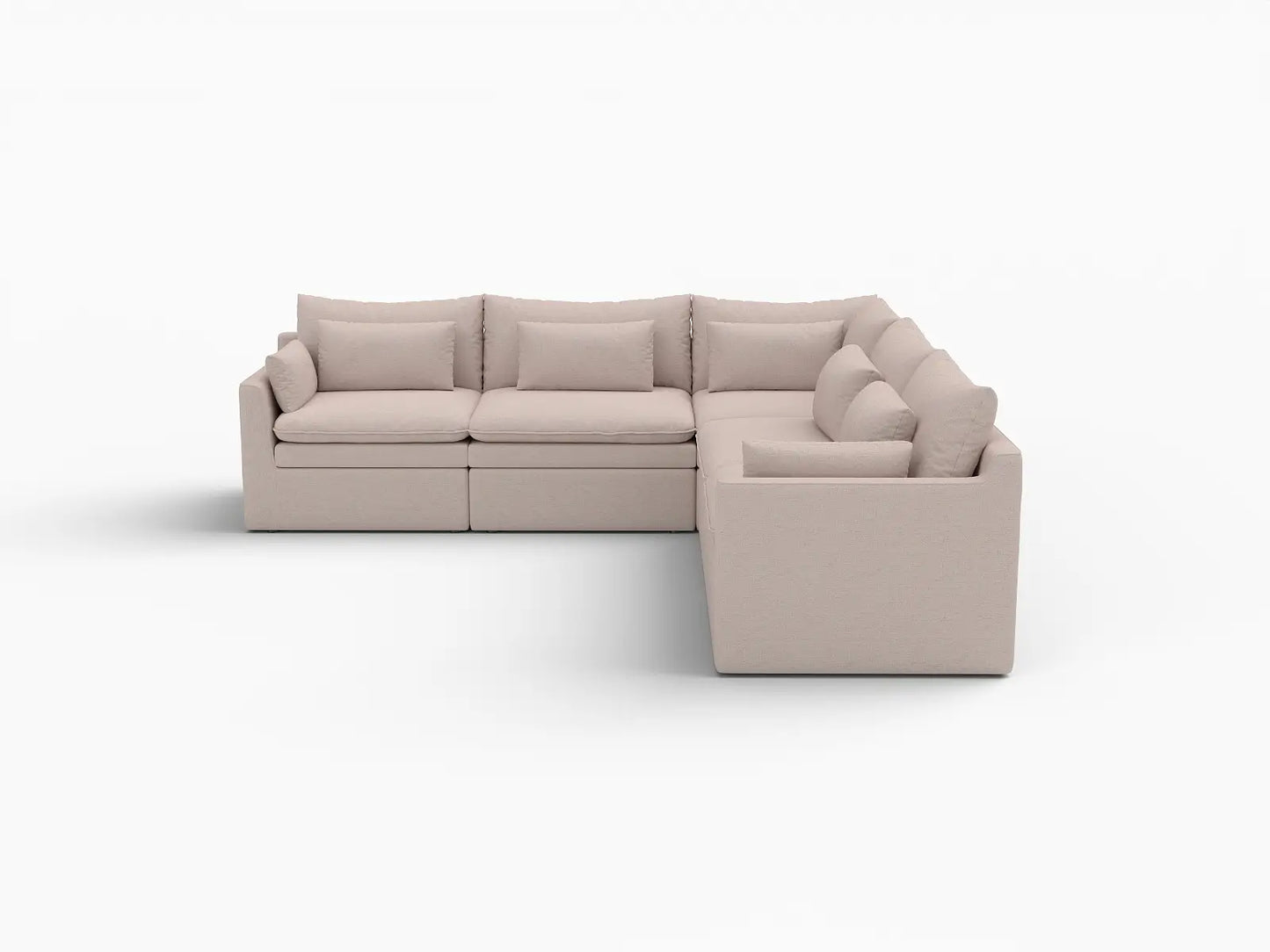 Deluxe Cloud 5-Seater Khaki V-Shaped Sectional | 5-Piece, Linen Look Poly Fabric, Washable Cushion Covers