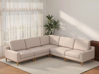 Deluxe Cloud 5-Seater Khaki V-Shaped Sectional | 5-Piece, Linen Look Poly Fabric, Washable Cushion Covers