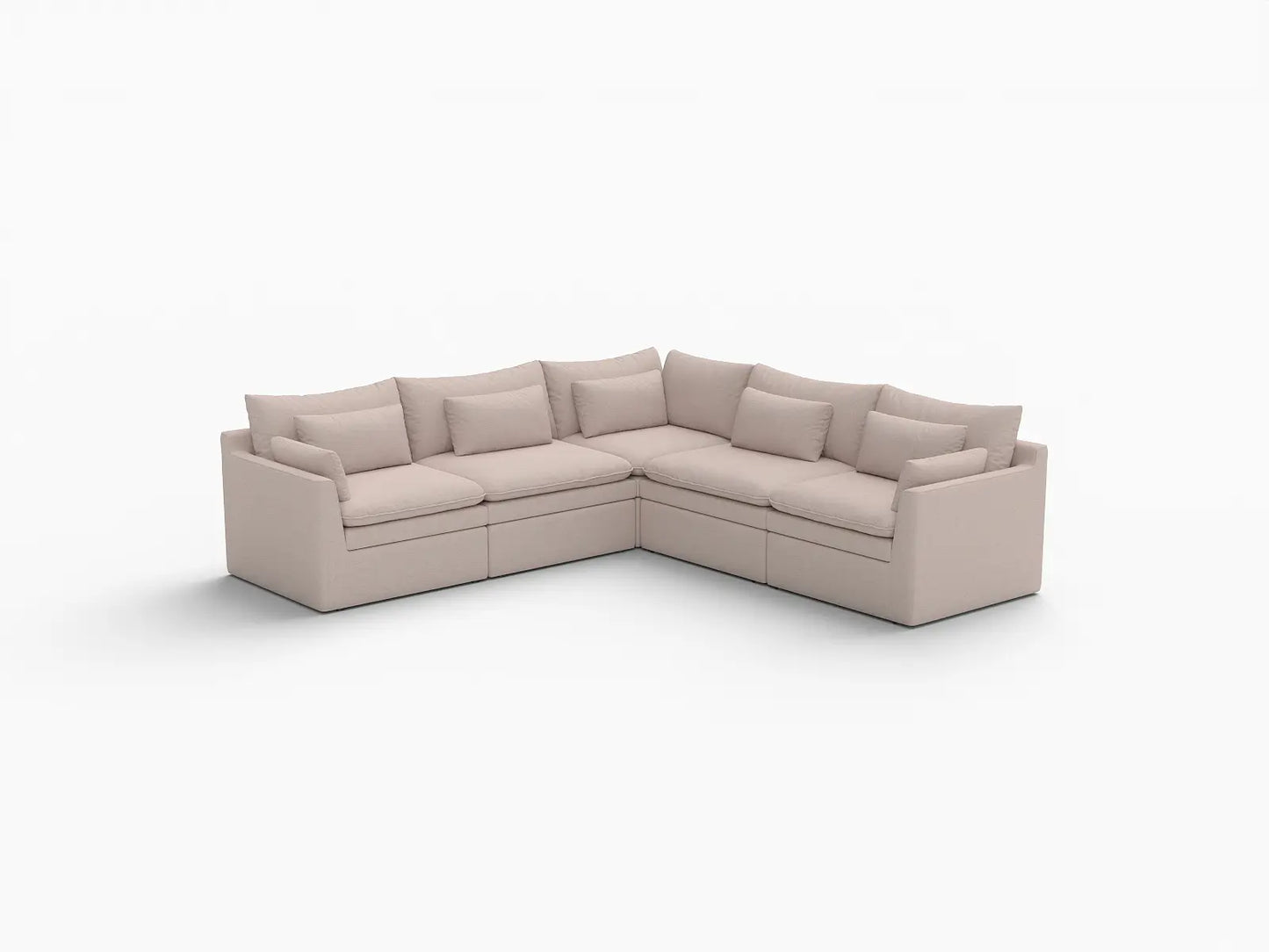 Deluxe Cloud 5-Seater Khaki V-Shaped Sectional | 5-Piece, Linen Look Poly Fabric, Washable Cushion Covers