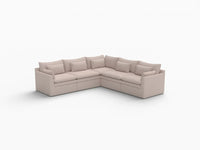 Deluxe Cloud 5-Seater Khaki V-Shaped Sectional | 5-Piece, Linen Look Poly Fabric, Washable Cushion Covers
