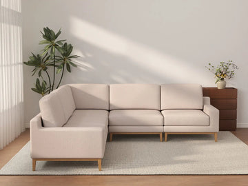 Deluxe Cloud 5-Seater Khaki V-Shaped Sectional | 5-Piece, Linen Look Poly Fabric, Washable Cushion Covers
