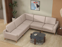Deluxe Cloud 5-Seater Khaki V-Shaped Sectional | 5-Piece, Linen Look Poly Fabric, Washable Cushion Covers