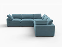 Deluxe Cloud 5-Seater Light Blue V-Shaped Sectional | 5-Piece, Velvet Fabric, Living Room Seating, Washable Cushion Covers