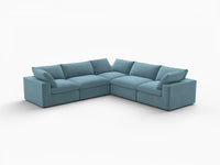 Deluxe Cloud 5-Seater Light Blue V-Shaped Sectional | 5-Piece, Velvet Fabric, Living Room Seating, Washable Cushion Covers