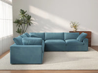 Deluxe Cloud 5-Seater Light Blue V-Shaped Sectional | 5-Piece, Velvet Fabric, Living Room Seating, Washable Cushion Covers