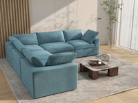 Deluxe Cloud 5-Seater Light Blue V-Shaped Sectional | 5-Piece, Velvet Fabric, Living Room Seating, Washable Cushion Covers