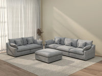 Deluxe Cloud 5-Seater Light Grey Large Space Pit Sectional | 6-Piece (Includes 1 Ottoman), Chenille And Linen Fabric, Easy To Clean