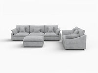 Deluxe Cloud 5-Seater Light Grey Large Space Pit Sectional | 6-Piece (Includes 1 Ottoman), Chenille And Linen Fabric, Easy To Clean