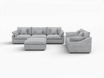 Deluxe Slope Cloud Sectional Sofa Covers | Light Grey Chenille and Linen Sofa Cover for 5-Seater with 1-Ottoman