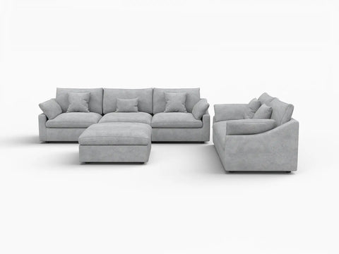 Deluxe Slope Cloud Sectional Sofa Covers | Light Grey Chenille and Linen Sofa Cover for 5-Seater with 1-Ottoman