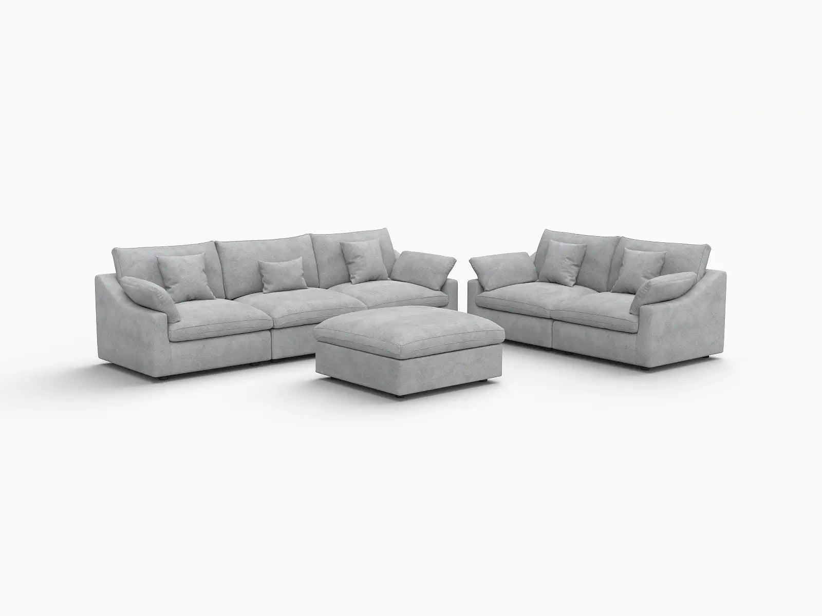 Deluxe Cloud 5-Seater Light Grey Large Space Pit Sectional | 6-Piece (Includes 1 Ottoman), Chenille And Linen Fabric, Easy To Clean