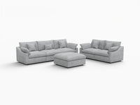 Deluxe Cloud 5-Seater Light Grey Large Space Pit Sectional | 6-Piece (Includes 1 Ottoman), Chenille And Linen Fabric, Easy To Clean