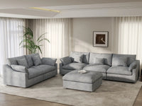 Deluxe Cloud 5-Seater Light Grey Large Space Pit Sectional | 6-Piece (Includes 1 Ottoman), Chenille And Linen Fabric, Easy To Clean