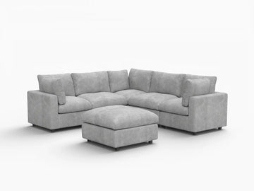 Fundas de sofá seccional Lounge Cloud | Funda de sofá de chenilla de lino mixto gris claro para 5 asientos con 1 otomana