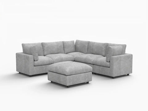 Lounge Cloud Sectional Sofa Covers | Light Grey Linen-Blend Chenille Sofa Cover for 5-Seater with 1-Ottoman