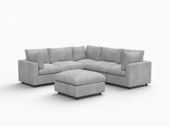 Fundas de sofá seccional Lounge Cloud | Funda de sofá de chenilla de lino mixto gris claro para 5 asientos con 1 otomana